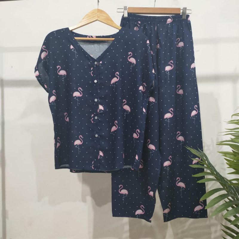 PIYAMA KANCING HITS NON KERAH/V-NECK PIYAMA KANCING BUSUI | PIYAMA RAYON | HOMEWEAR-NK AS