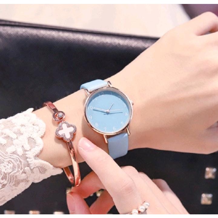 Jam Tangan Gaya Korea Strap PU Leather Polos (002PU)