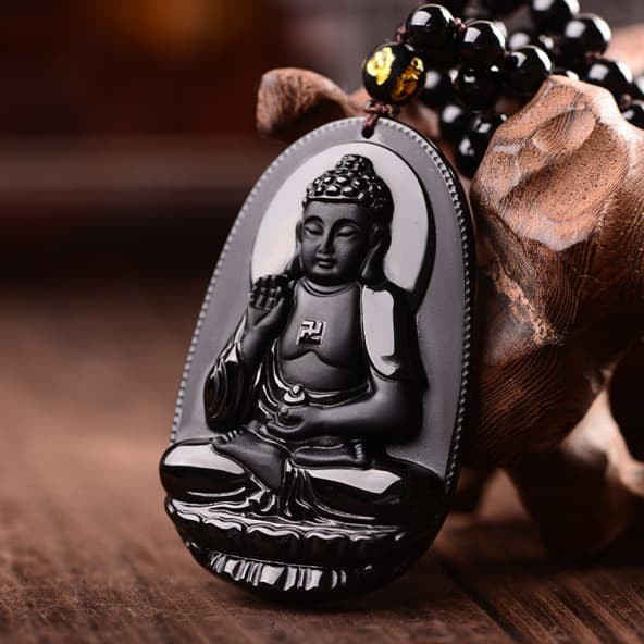 kalung liontin black ukiran BUDHA jade stone