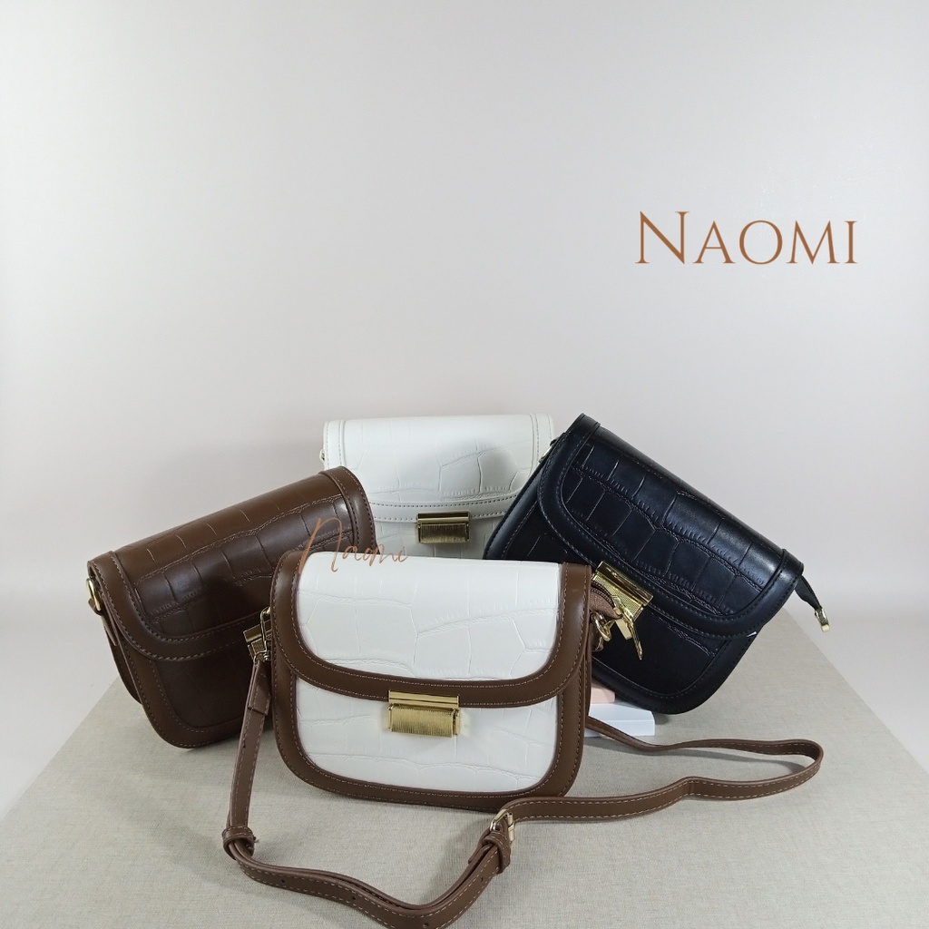 NAOMI - Clarissa Sling Bag Import - Tas Selempĺang Croco Fashion Premium Kulit Wanita - Hand Bag Leather Korea - Handbag Sintetis PU - Tas Wanita - Tas Naomi - Naomi Bag - tas motif croco - women bag