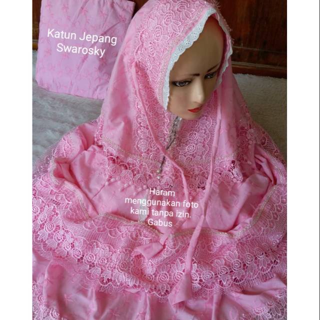 Mukena terusan katun jepang renda swarosky
