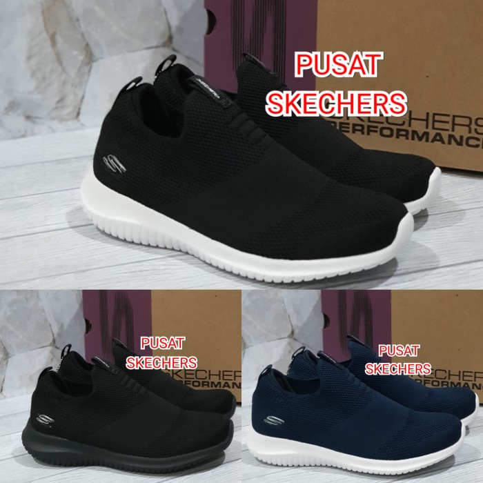 SKECHERS /ELITE FLEX/SKECHERS WANITA/SKECHERS ELITE FLEX SLIPON - HITAM PUTIH, 36