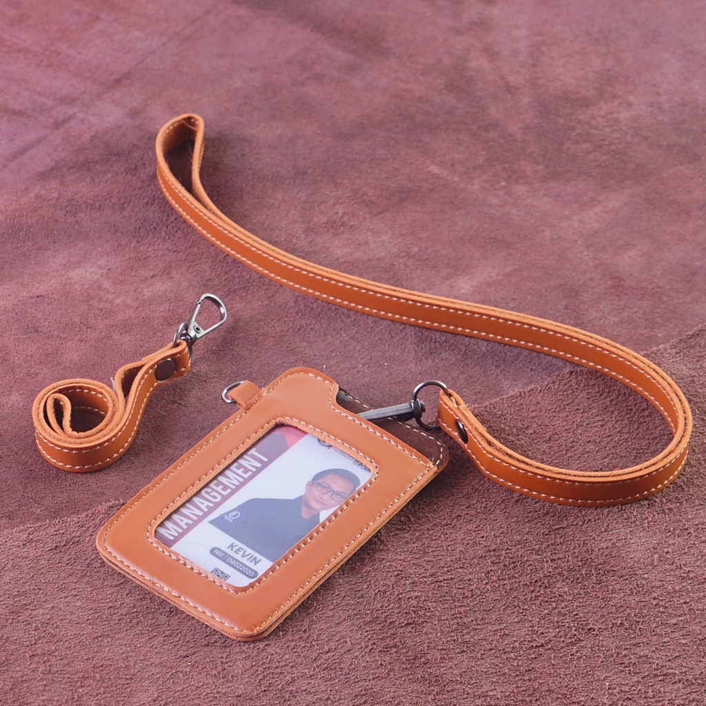 Name Tag ID Card Holder Kulit Lanyard Termurah Berkualitas PU Leather Lanyard NameTag ID Card Holder Kode (ENT01)