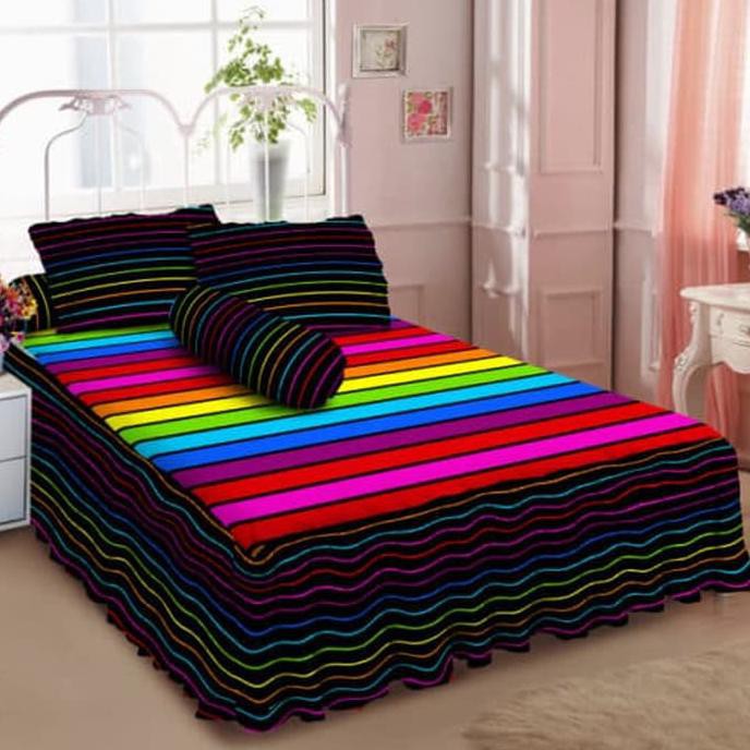 Indobilqis Sprei Kintakun Rumbai Rainbow No.1 King 180 Seprai Garis Warna Pelangi Rumbai Kintakun