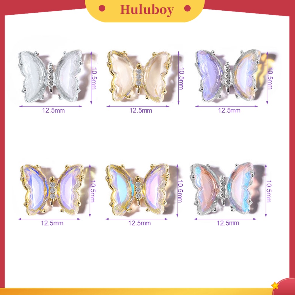Huluboy Huluboy♡ Butterfly Ornamen Kupu-Kupu Aurora Kristal Imitasi 3D Warna-Warni Untuk Dekorasi Manicure