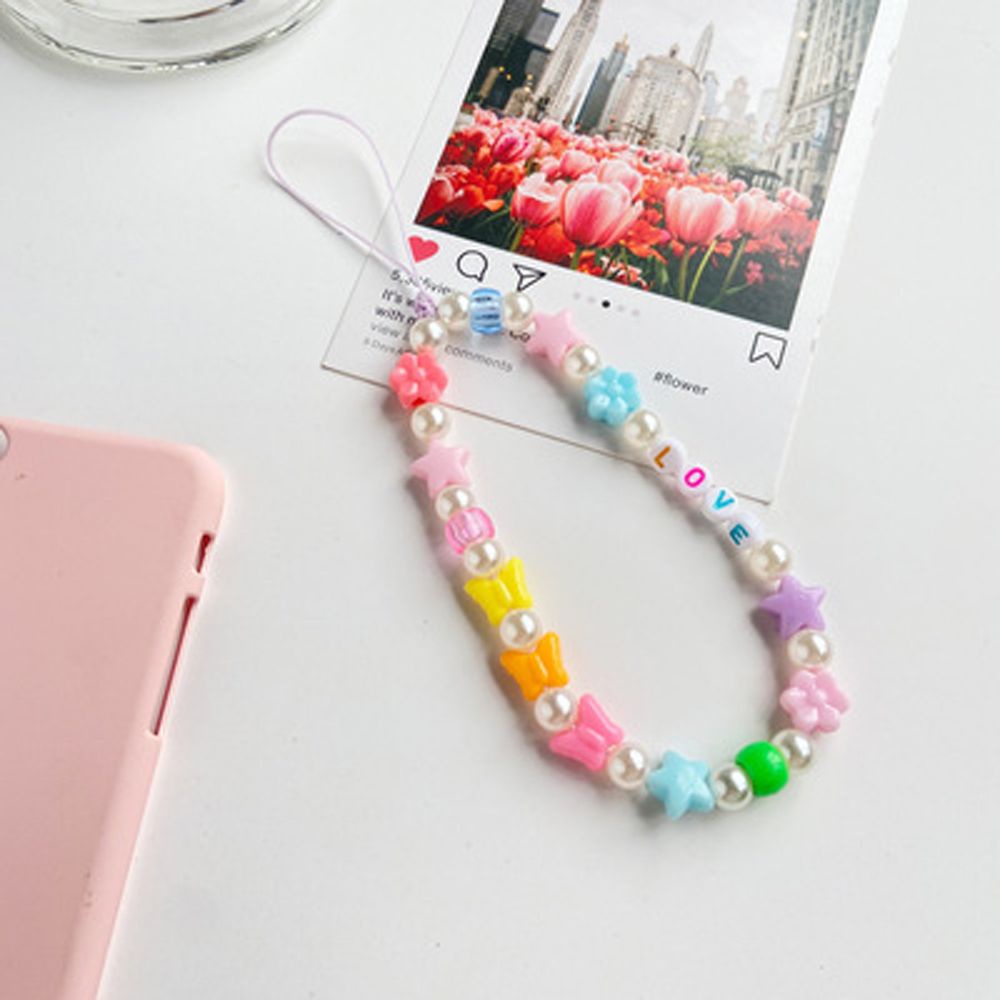 REBUY Fashion Phone Lanyard for Women Girls Acrylic Beads Mobile Phone Chain Cellphone Strap Colorful Jewelry Ins Trendy Hanging Cord Handmade Smiling Beads