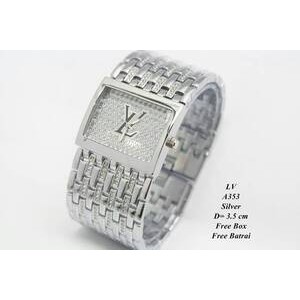 Jam LV Louis vuitton tali rantai silver diamond mewah elegan terbaru