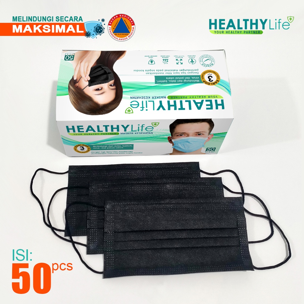 Healthylife Masker 3ply medis non surgical isi 50 Mask 3ply 50pcs/box Masker 3 ply Mask 3 ply