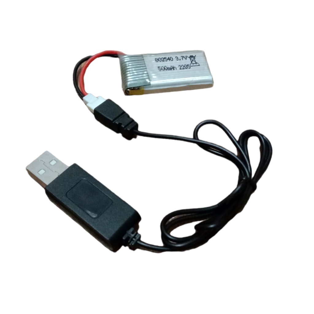 Paket Kabel USB + Baterai Mainan Anak DRONE LIPO 500mAh 3.7V Konektor JST LOSI