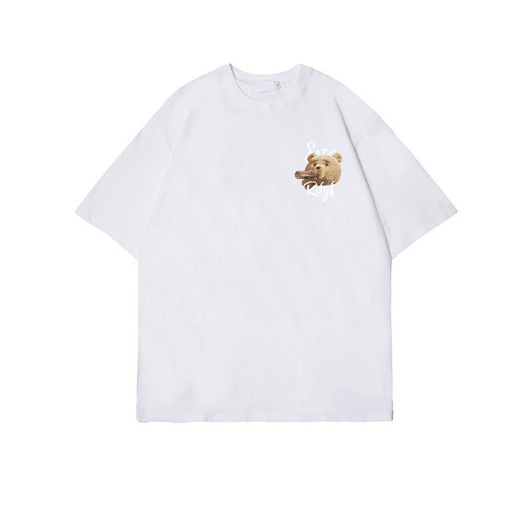 korean style Oversize Teddy Bear T-shirt/Printed T-shirt Kaos Putih Lengan Pendek