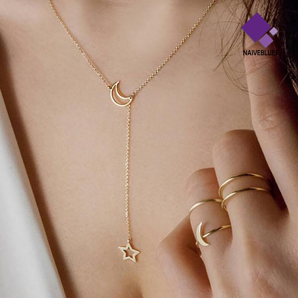 Kalung Choker Liontin Bulan Bintang Model Simple Untuk Wanita