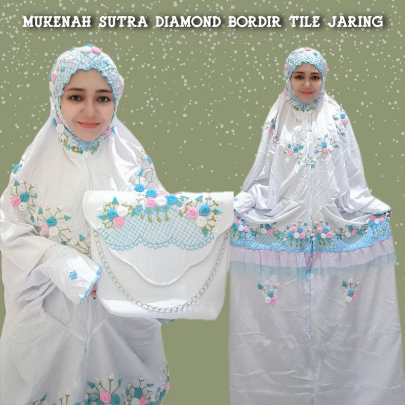 (Real Pict) Mukena Sutra diamon terusan Bordir tile kuncup Jumbo Size