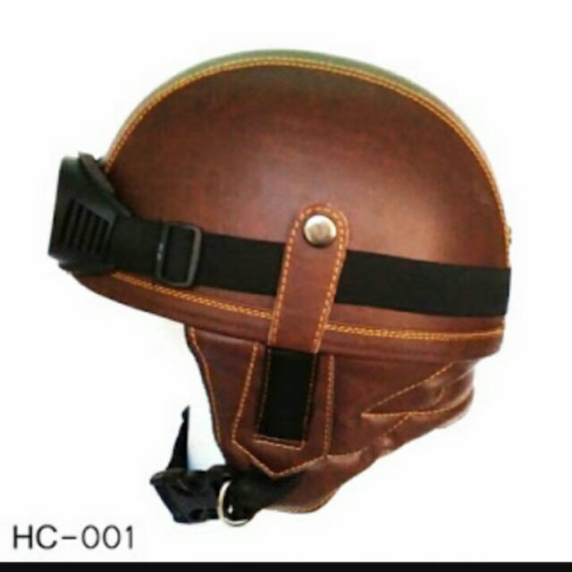 Helm Bogo Retro Chip Kulit Coklat + kacamata