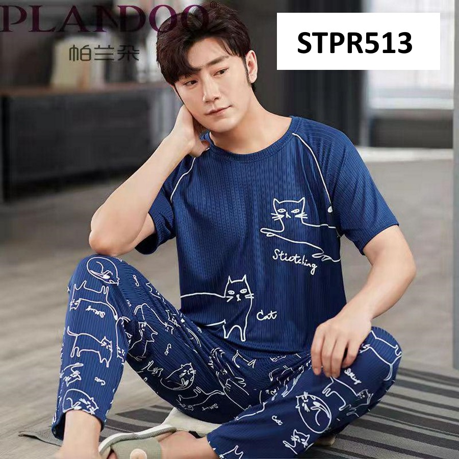 Baju Tidur Pria CP Lengan Pendek Celana Panjang Stripe Grey