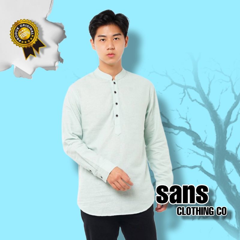 Kemeja Kurta Koko Shanghai Pria Slim Fit Lengan Panjang Mint Green - E-1411K Sans Clothing Co.