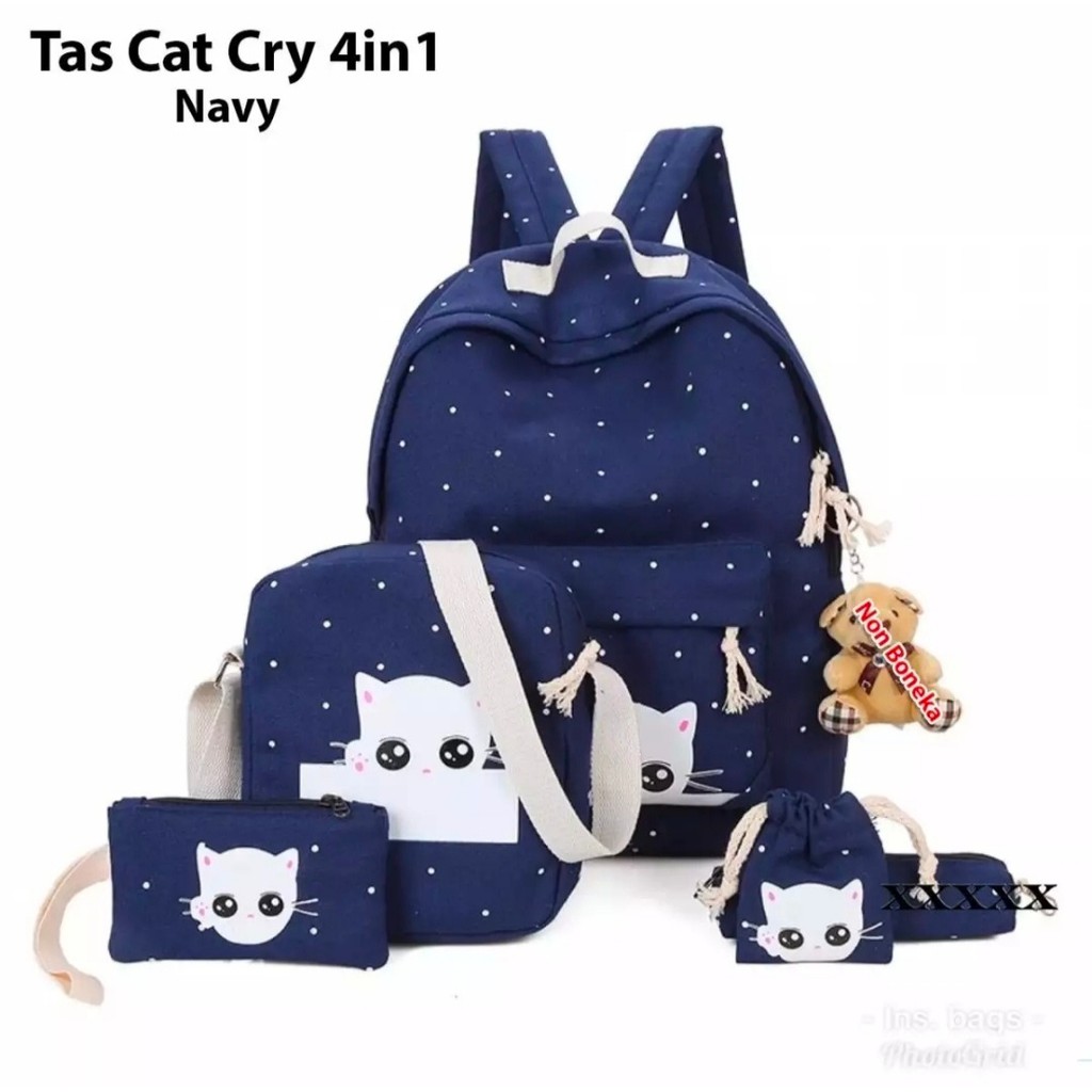 PROMO! Tas Sekolah Motif Kucing 4in1/Tas Anak Perempuan Murah/Tas Anak Tk/Tas Anak SD/Ransel Murah 4