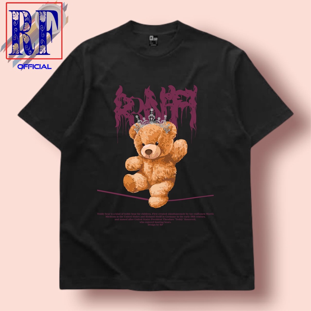 KAOS VINTAGE TEDDY BEAR / T-SHIRT OVERSIZE / | BAJU HITAM PRIA