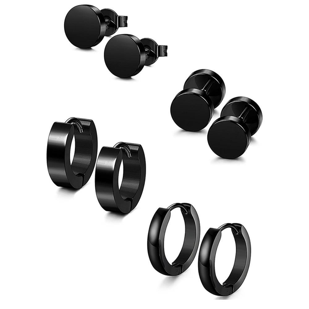 Nanas 4pasang/Set Piercing Ear Studs Wanita Pria Gothic Surgical Steel Warna Hitam Tulang Rawan Helix Menjuntai Drop Stud