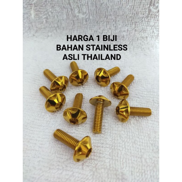 1pcs baut body motor gold stainless M6 L5 baut body bintang stenlis gold baut body bintang M6 L5
