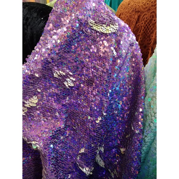 bahan kain sequin bolak balik warna