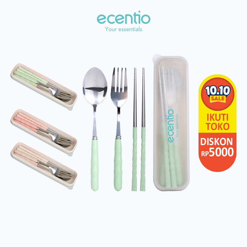 

Ecentio Stainless Steel Set Peralatan Makan Travel Makan Dengan wadah Sendok Garpu Sendok Garpu Set