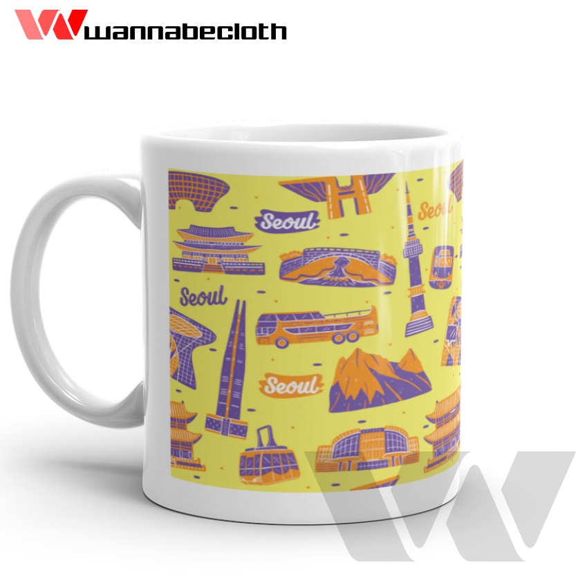 Mug Korea Gelas Korea Cetak Mug Custom Kado Gift Hadiah Souvenir Mug Seoul Mug Korea Art v9