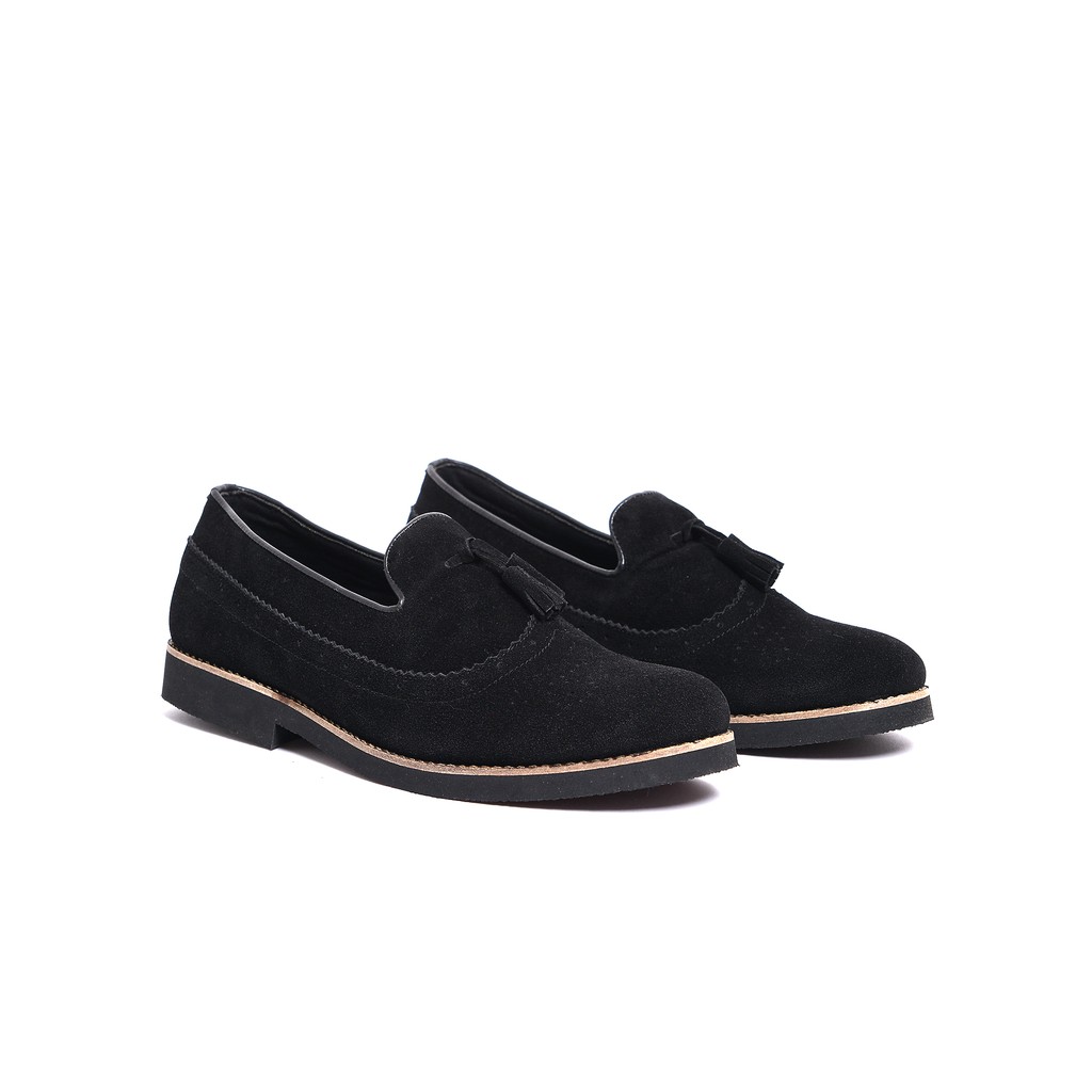 Pierre Black | Sepatu Hitam Tanpa Tali Loafers Pria Casual Kerja Formal Kantor Laki | FORIND x JACK