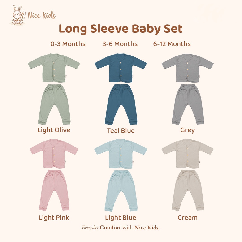 Nice Kids - Long Sleeve Baby Pajamas Set Baju Celana Tidur Bayi Lengan Panjang - (Piyama Anak Bayi/Setelan Anak Bayi)