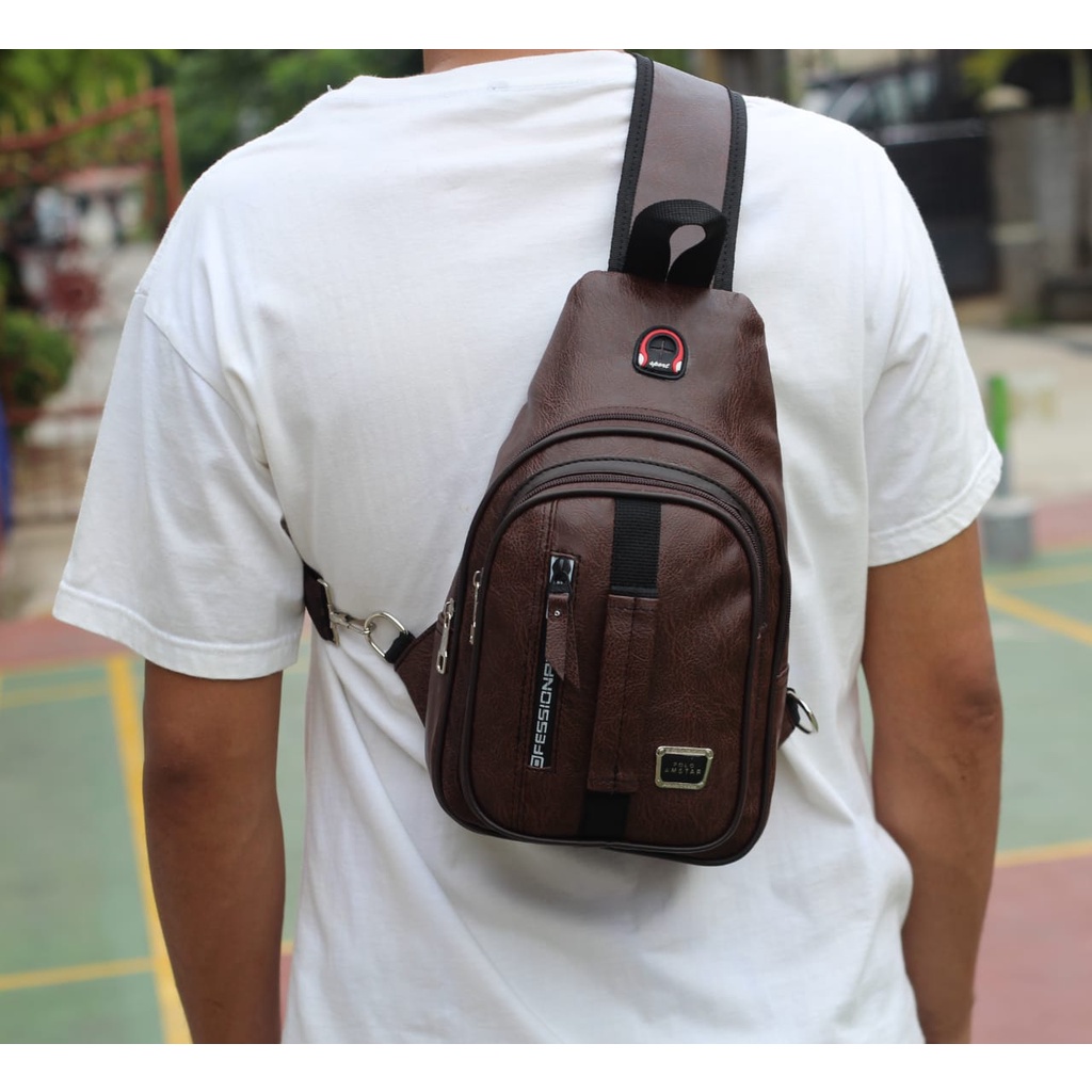 slingbag tas pundak kulit sintetis import waterproof original polo amstar tas selempang bahu