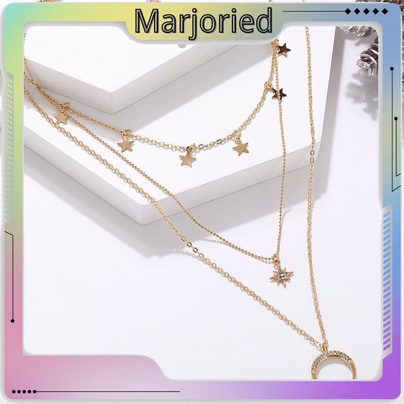 Fashion Kalung Multilayer Kalung Liontin Aksesoris Wanita Bulan Multilayer Kalung Aksesoris-MJD