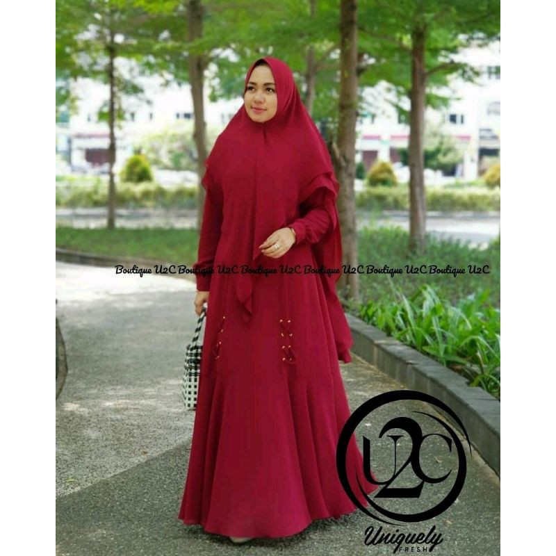 Jannah syari by u2c / gamis syari marun / gamis ceruty polos
