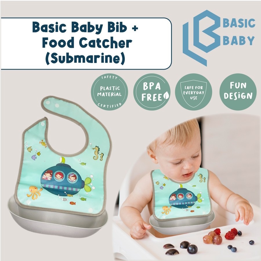 Basic Baby Bib + Silicone Catcher (Bib + Wadah Silicone) – Submarine