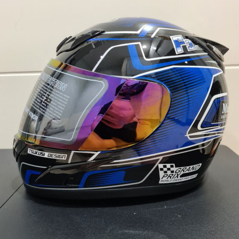 Helm JPN fullface F3 hitam gloss stiker biru
