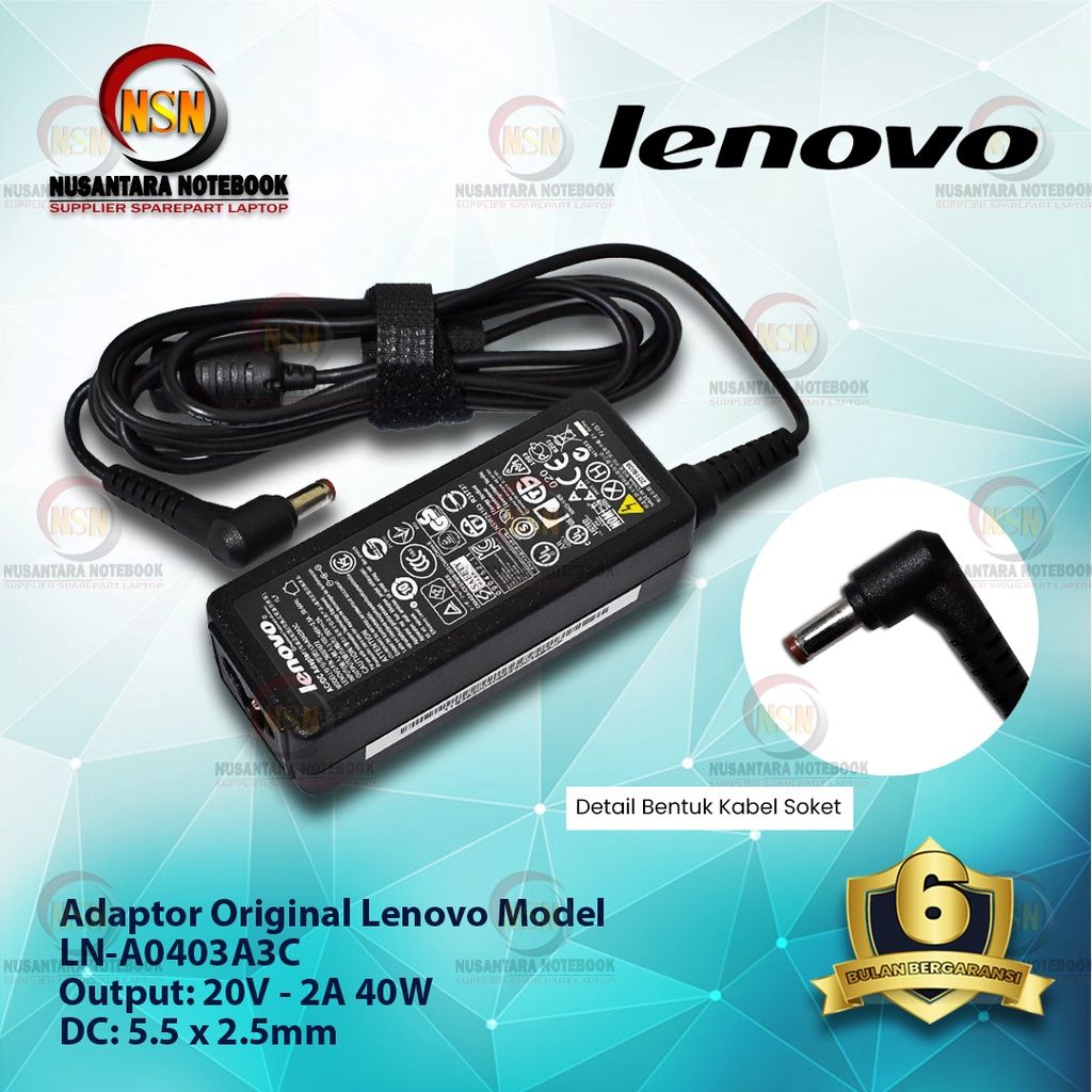 Adaptor Charger Original Laptop Lenovo 20V - 2A 40W DC 5.5x2.5 Mm