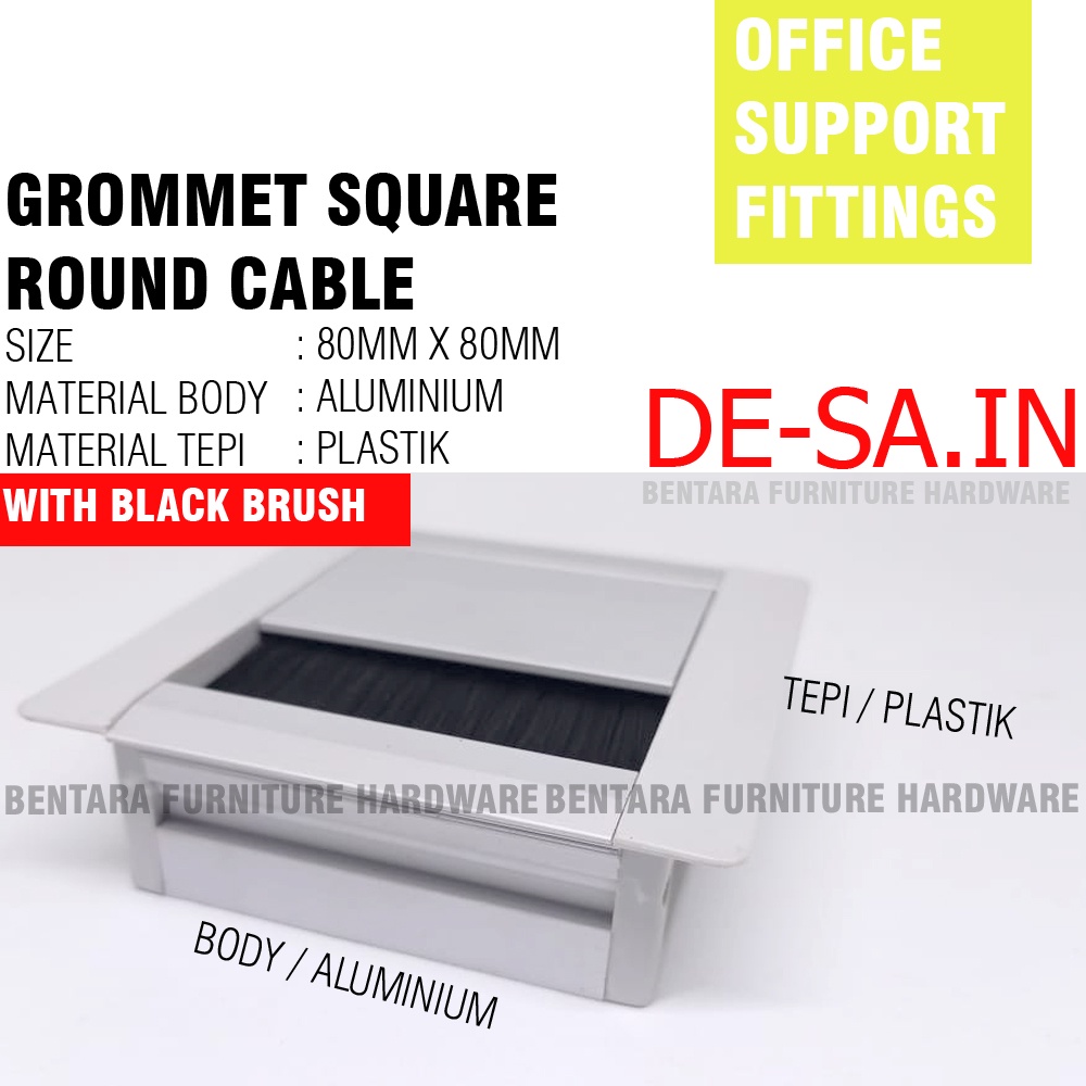 80 MM SQUARE GROMMET ALUMINIUM - LUBANG KABEL LOGAM PERSEGI KOTAK MEJA KERJA BELAJAR KANTOR OFFICE (80MM x 80MM) 8 CM