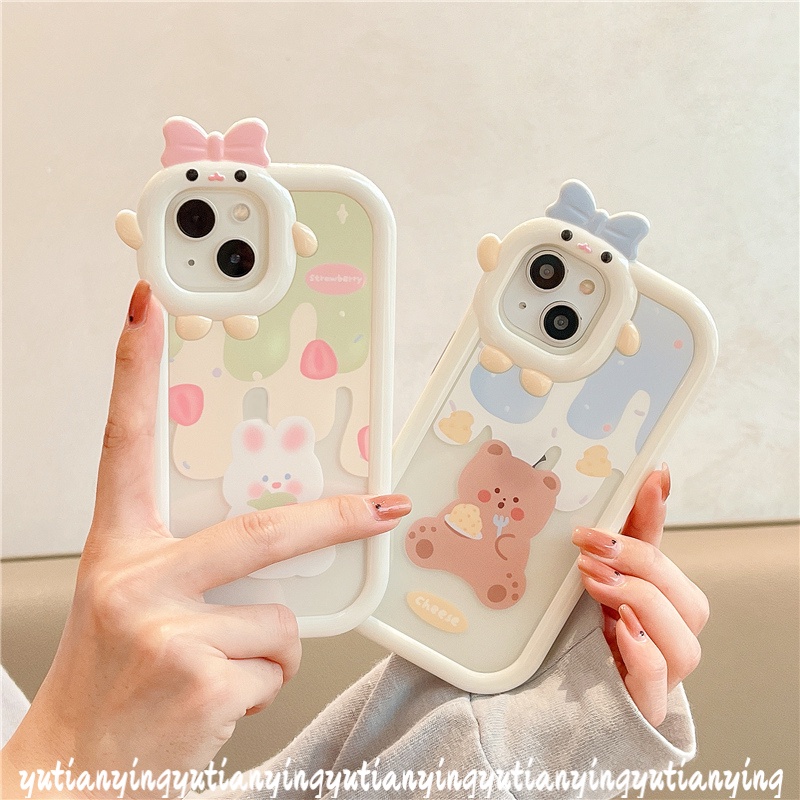 Casing Couple Ice Cream Bunny Bear Oppo A17 A15 A76 A96 A54 A16 A31 A3s A7 A5s A12 A17K A53 A74 A95 A16K A52 A5 A9 A57 2022 A5 A16s A11 A15S Reno 4F 5F 5 7 Lensa Little Monster Sarung Cover Sarung