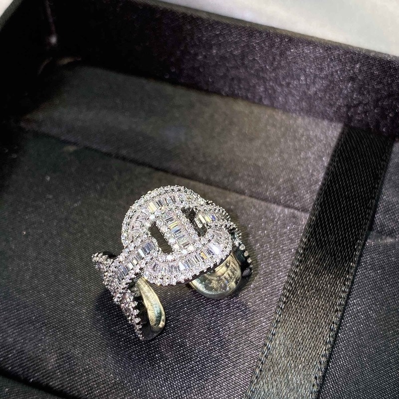 INS Style Original Design Inlaid Zircon Full Diamond Open Ring