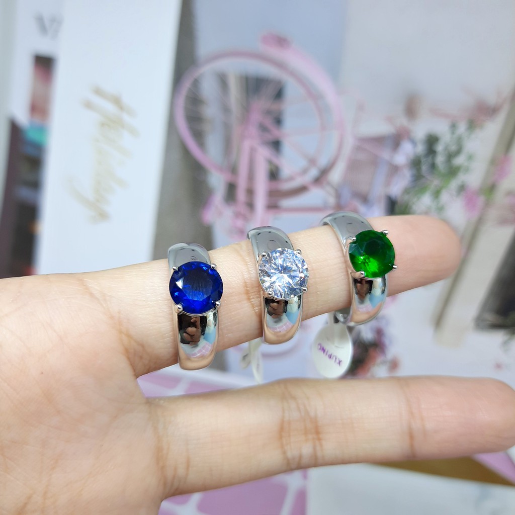 Cincin Xuping Premium Asli Batu Biru Hijau Cowok Pria Lapis Emas Putih - BR557