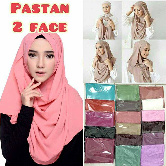 jilbab hijab kerudung pashmina pasmina instan instant pastan vanilla 2 dua face lubang diamond crepe
