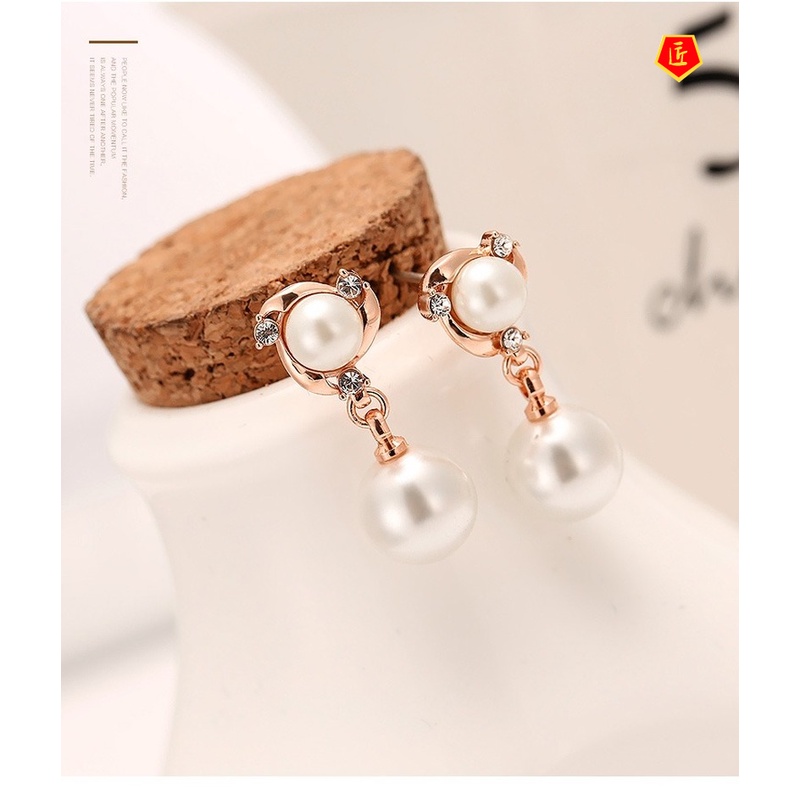 [Ready Stock]Sweet Elegant Pearl Silver Stud Earrings Women's Fashion