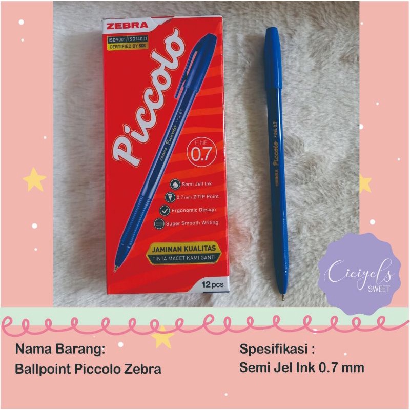 

Pulpen Ballpoint Piccolo Zebra 0,7mm semigel