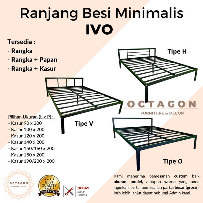 Ranjang Besi Tempat Tidur Minimalis IVO - Ranjang saja, 90 x 200