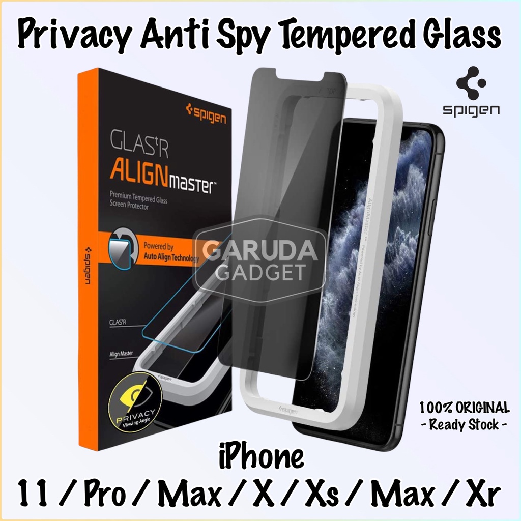 Anti Spy Privacy Tempered Glass iPhone 11 Pro Max / 11 / 11 Pro / Xs Max / XR / X / Xs Spigen AlignM