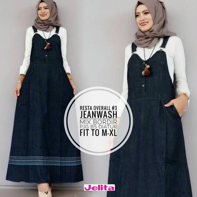 Overall Syar I Rok Kodok Muslimah Jeanwash Baju Wanita Murah