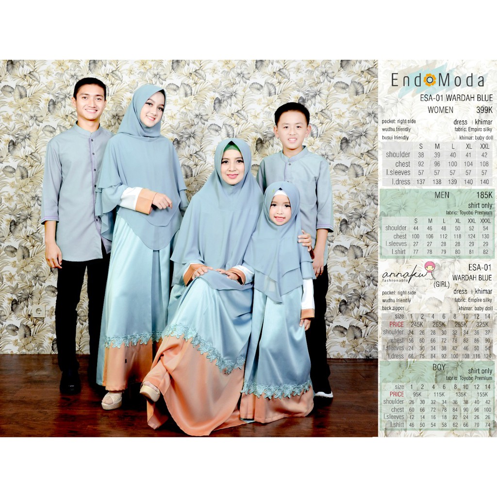 ENDOMODA ESA 01 SARIMBIT KELUARGA FAMILY COUPLE ONE SET BIRU WARDAH