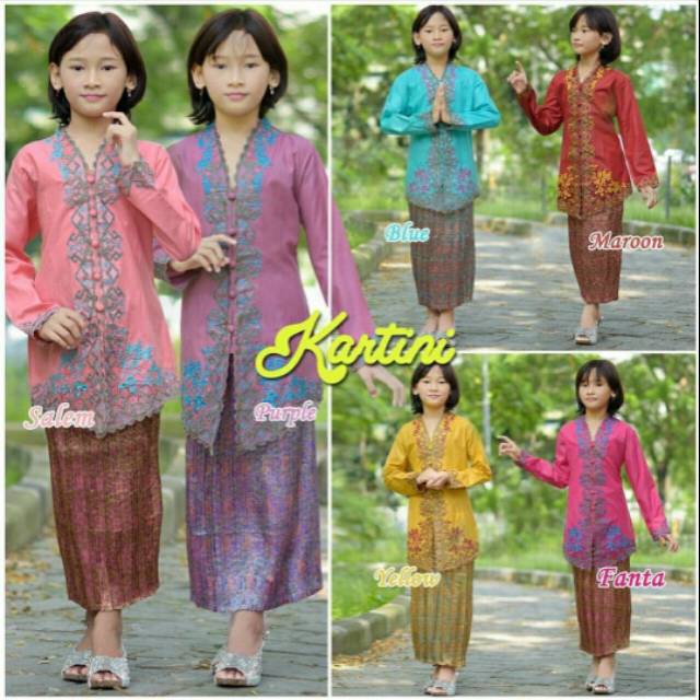setelan kebaya anak (atasan katun + rok plisket)