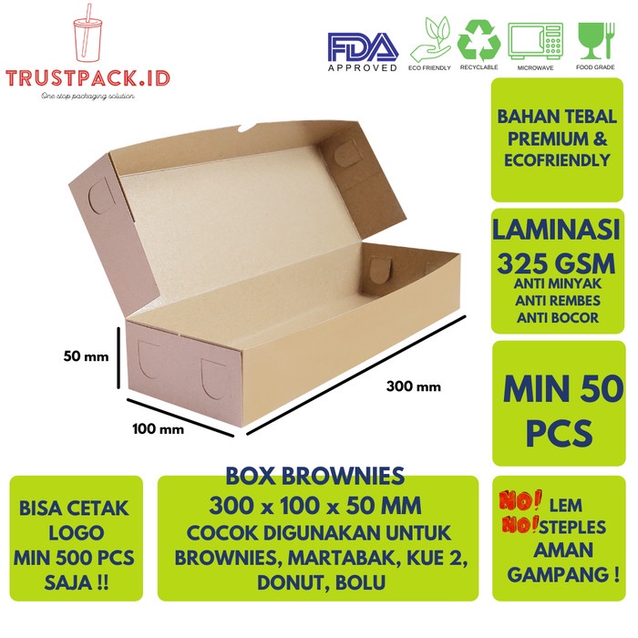 DUS BOX BROWNIES/KUE/ROTI 30x10x5 KRAFT PAPER - LAMINASI TEBAL