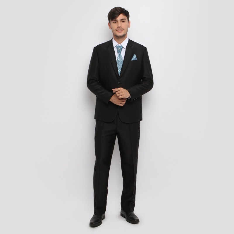 Jas Wedding semi WOOL Jas Pria Stelan Jas nikah dan Celana Blazer Jas Pengantin nikahan Jas Formal-Hitam