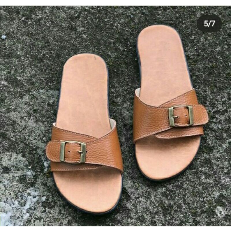 Sandal kulit wanita - sandal teplek kulit asli papirut