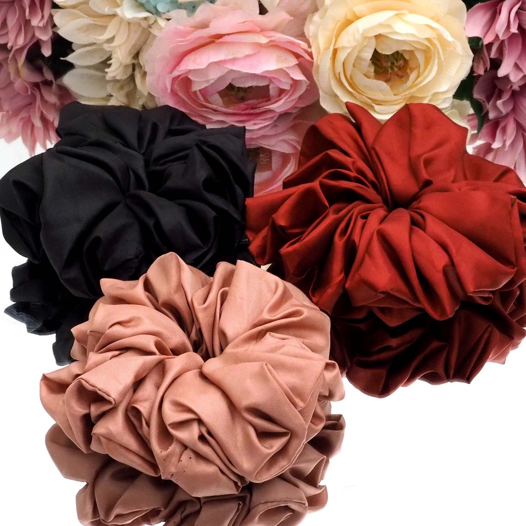 Scrunchie Cepol Jumbo BAHAN SATIN Inner Kuncir Hijab Ikat Rambut Ukuran Besar